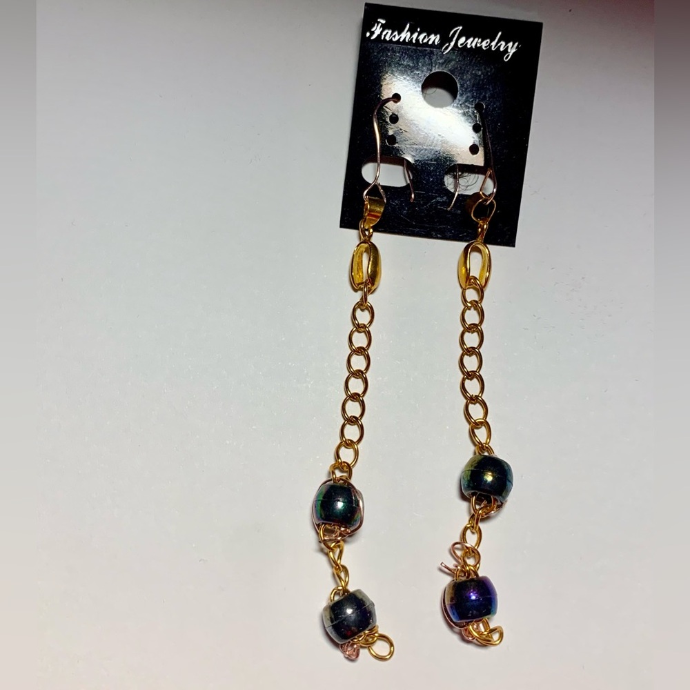 Gold chain metallic beaded dangler Earrings